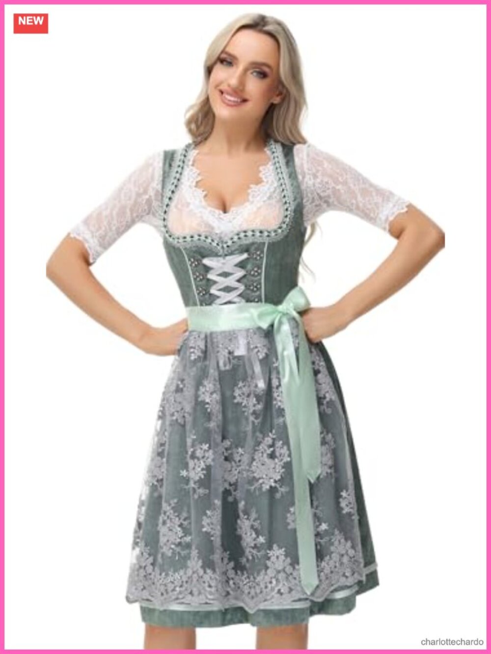Women's Bavarian Dirndl Dress Sleeveless Midi Swing Costume with Apron